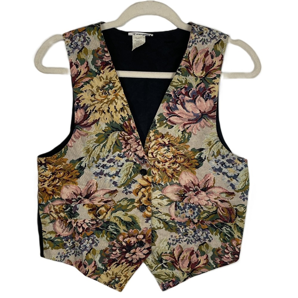 Gemilli Small Made in USA‎ Floral Tapestry Vest VTG Cottagecore Boho